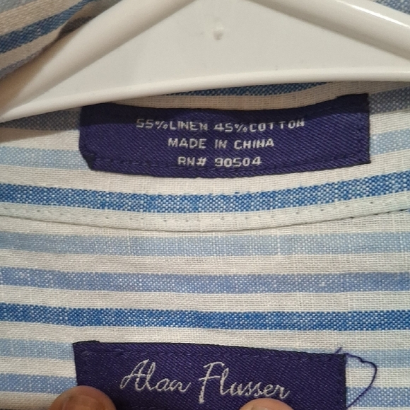 Alan Flusser Blue and White Casual Button Down Shirt - Picture 3 of 6